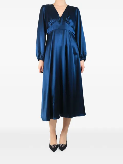 WYSE satin V-neck midi dress Blue BLUESATINMIDIDRESS