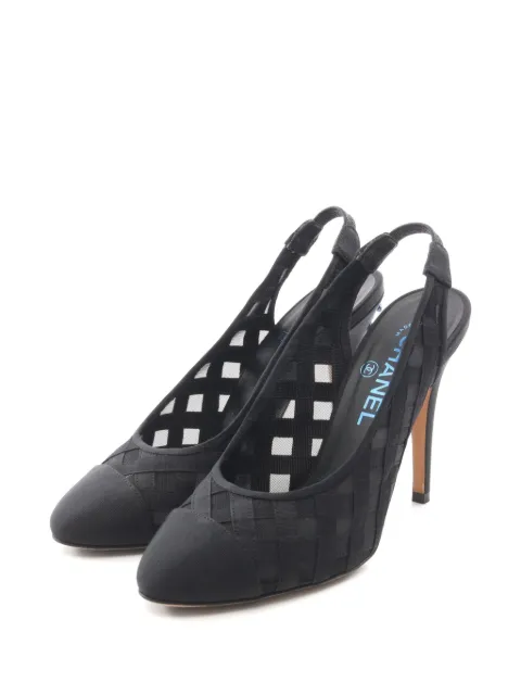 CHANEL Pre-Owned 1986-1988 CC mark mesh pumps Black 1079695