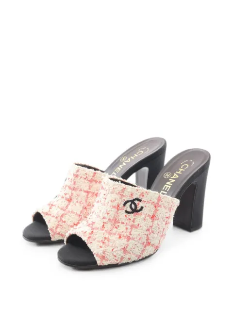 CHANEL Pre-Owned 1986-1988 CC Mark tweed sandals Neutrals 1079682