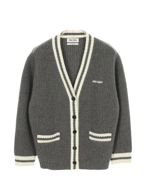 Miu Miu Pre-Owned 2010s striped V-neck cardigan Grey 1071334