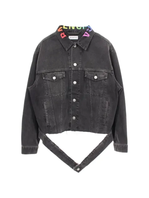 Balenciaga Pre-Owned 2010s Rainbow-logo denim jacket Grey 1079588