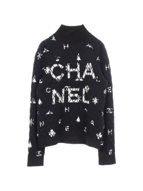 CHANEL Pre-Owned 1986-1988 high-neck logo sweater Black 1077447