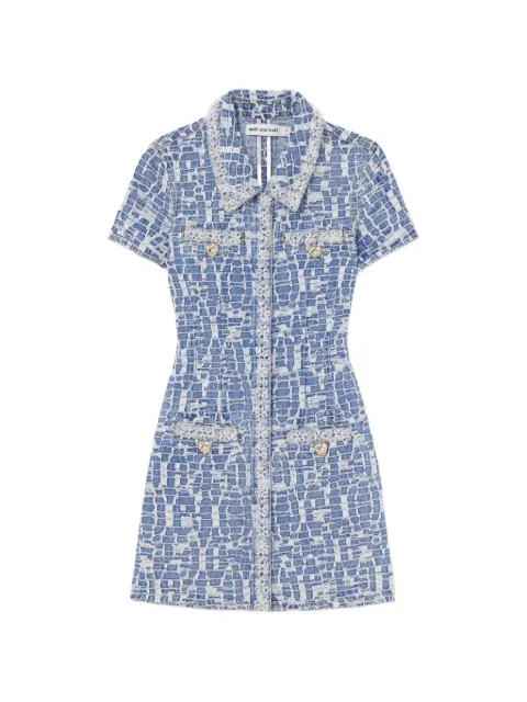 Self-Portrait blue collared textured denim mini dress Blue AW26801SABL