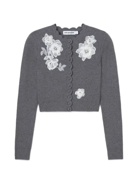 Self-Portrait grey lace-flower knit cardigan Black AW26150CGR