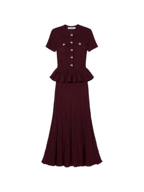 Self-Portrait burgundy pointelle peplum knit midi dress Red AW26100MCBU
