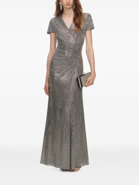 Self-Portrait grey rhinestone mesh wrap maxi dress Grey AW26154XGR