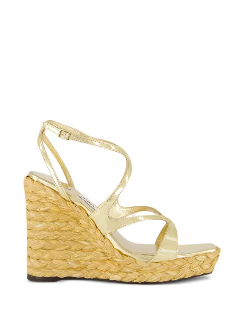 Jimmy Choo Ayla liquid-metal leather wedge sandals Gold J000167931