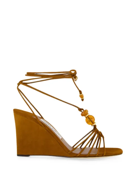 Jimmy Choo Lova bead-embellished suede wedge sandals Brown J000184086