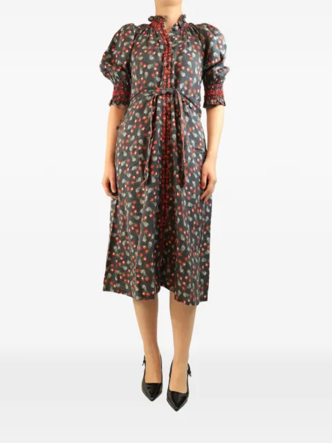 MUZUNGU SISTERS cherry-print belted midi dress Grey BLACKCHERRYPRINTEDMIDIDRESS