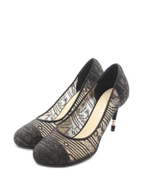 CHANEL Pre-Owned 1986-1988 lace faux-pearl pumps Black 1079679