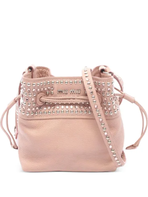 Miu Miu Pre-Owned 2010s Madras rhinestone-embellished bucket bag Pink 1080892