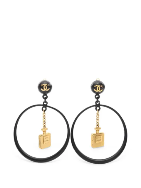 CHANEL Pre-Owned 1986-1988 Perfume bottle hoop earrings Black 1068916
