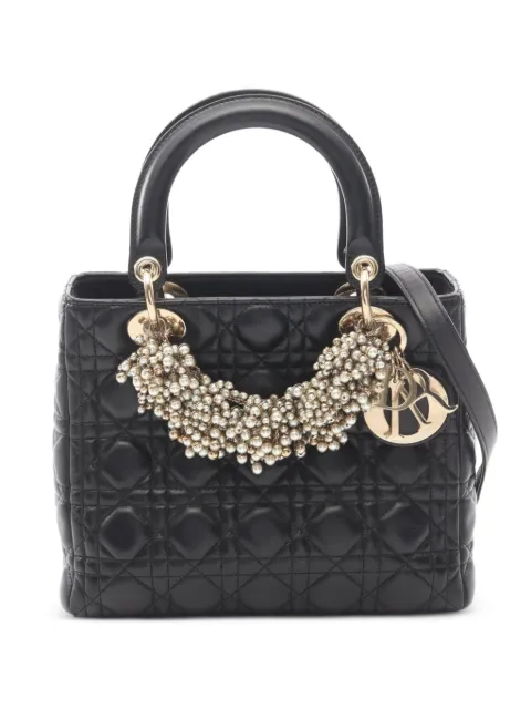 Christian Dior Pre-Owned 2010s medium Lady Dior Cannage tote bag Black 1080651