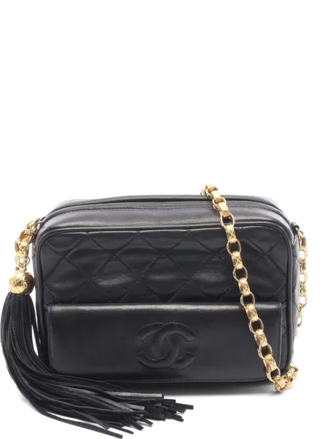 CHANEL Pre-Owned 1989-1991 mini Matelassé fringe shoulder bag Black 10816071976814