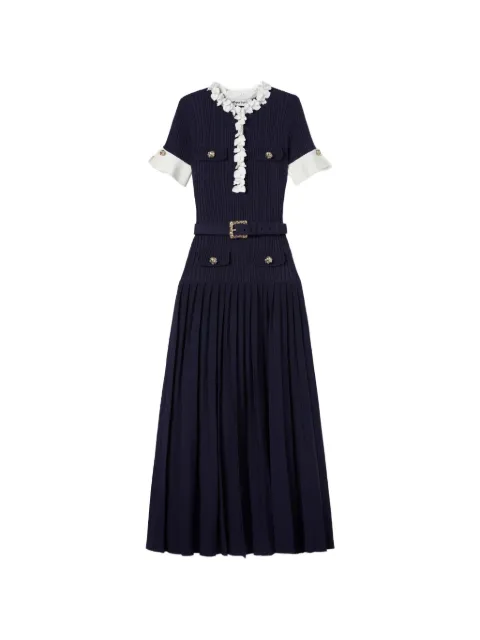 Self-Portrait belted floral-embellished knitted maxi dress Blue AW26101MCN