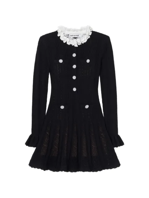 Self-Portrait black flower trim knit mini dress Black AW26100SB
