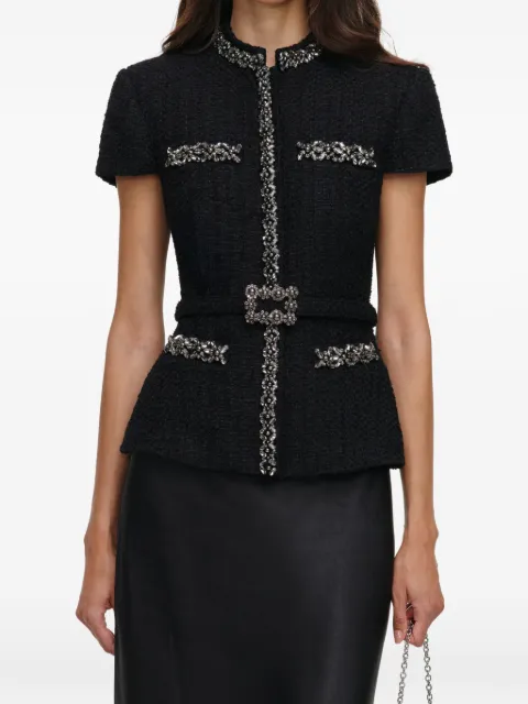 Self-Portrait black bouclé crystal-trim satin midi dress Black AW26053MAB