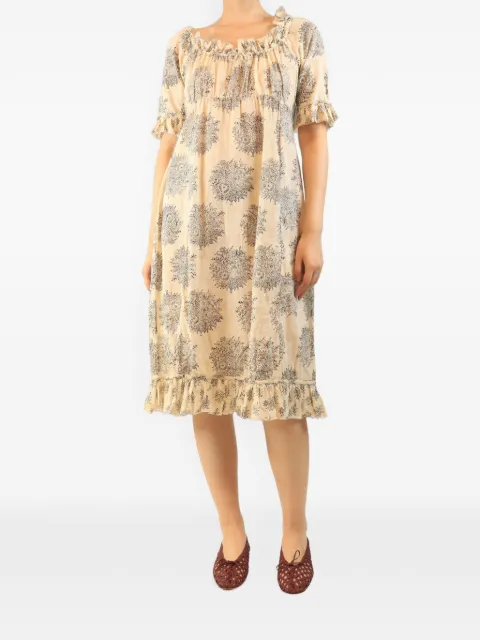 Dosa ruffle-trim printed midi dress Neutrals NEUTRALSHORTSLEEVEDPRINTEDDRESS