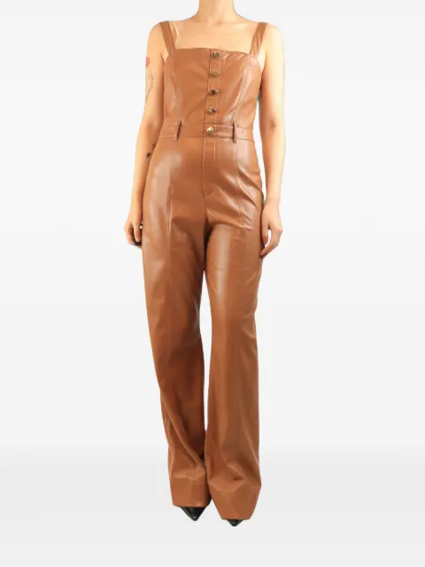 alice + olivia button-front sleeveless jumpsuit Brown BROWNFAUXLEATHERJUMPSUIT