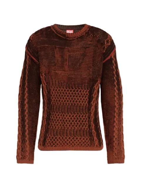 Diesel K-Mione treated cable-knit panelled sweater Brown A230740JCBE