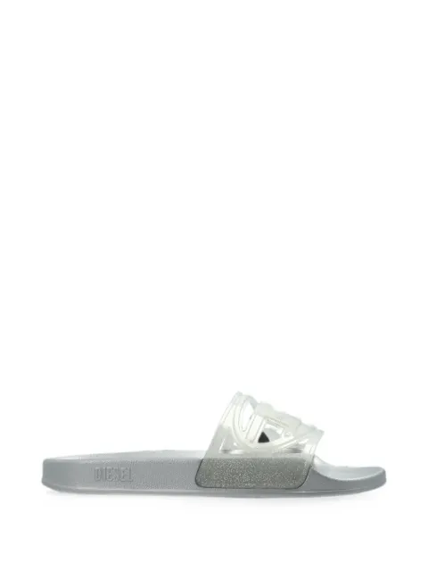 Diesel Sa-Clyde glitter-effect logo-plaque slides Grey WY03852P7780