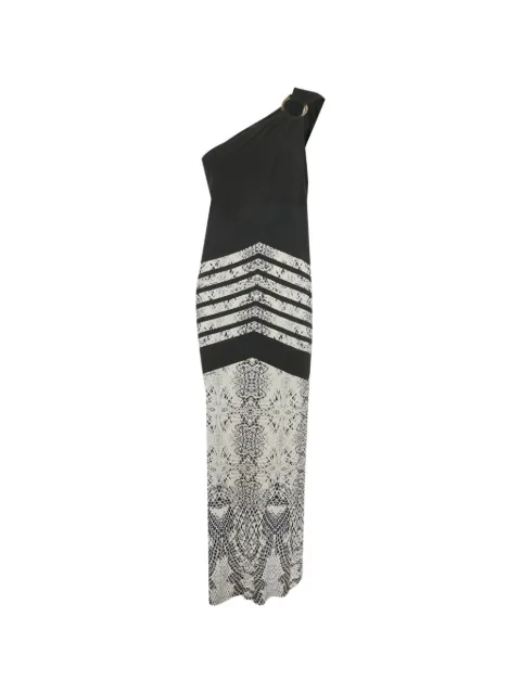 Roberto Cavalli snake-print one-shoulder maxi dress Neutrals 1278506