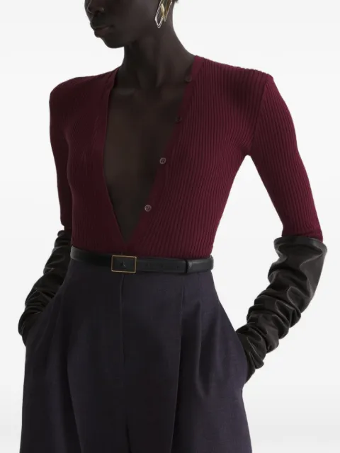 Mugler ribbed-knit button-up bodysuit Purple 26F2BO02901147