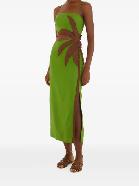 FARM Rio palm-tree cut-out midi dress Green 356457
