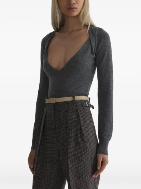 Mugler cashmere V-neck knit top Brown 26F2TO09101144