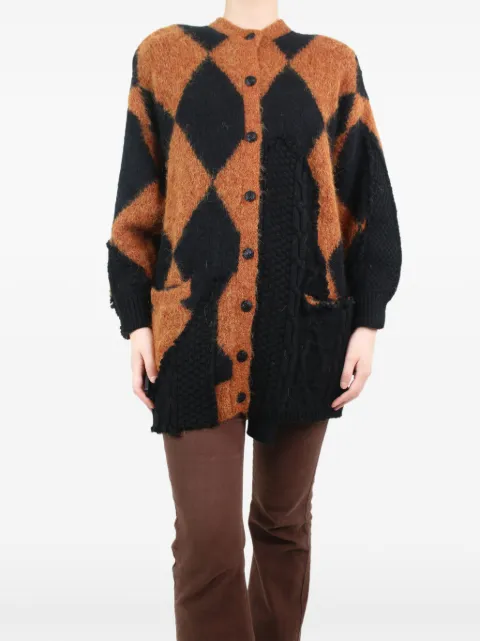 Preen By Thornton Bregazzi patchwork diamond-print cardi-coat Brown BROWNPATCHWORKDIAMONDPRINTCARDIGAN