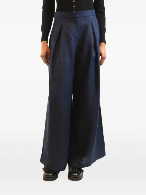 ANDRES OTALORA pleated-detailing wide-leg trousers Blue NAVYLINENWIDELEGTROUSERS