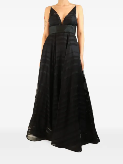 La Mania striped-pattern V-neck maxi dress Black BLACKEVENINGGOWN