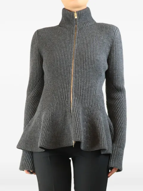 Alaïa Pre-Owned ribbed peplum cardigan Grey DARKGREYRIBBEDZIPCARDIGAN