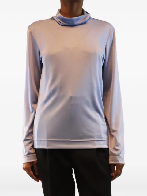 Celine Pre-Owned high-neck long-sleeved T-shirt Blue CORNFLOWERBLUESATINHIGHNECKTOP