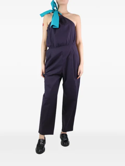 MSGM one-shoulder bow-detail jumpsuit Purple PURPLEONESHOULDERJUMPSUIT