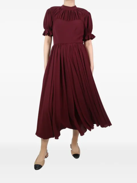 Emilia Wickstead midi gathered dress Red BURGUNDYSHORTSLEEVEDGATHEREDMIDIDRESS