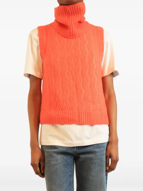 ME+EM cable-knit snood-collar sweater vest Orange CORALCASHMEREBLENDVESTWITHSNOOD