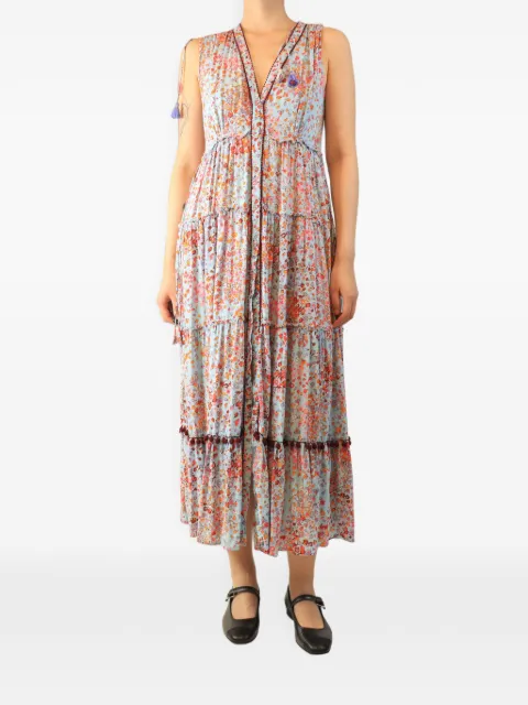Poupette St Barth floral-print midi dress Blue BLUESLEEVELESSFLORALPRINTEDDRESS
