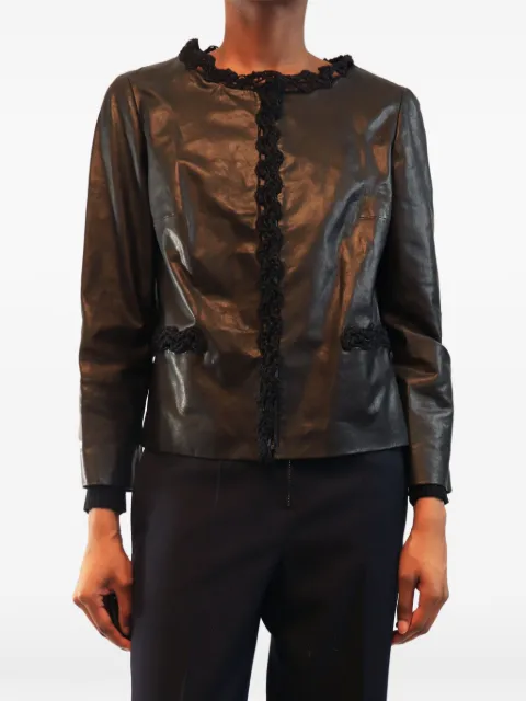 CHANEL Pre-Owned 2009 crochet-trim leather jacket Black 2009BLACKLAMBSKINLEATHERJACKET