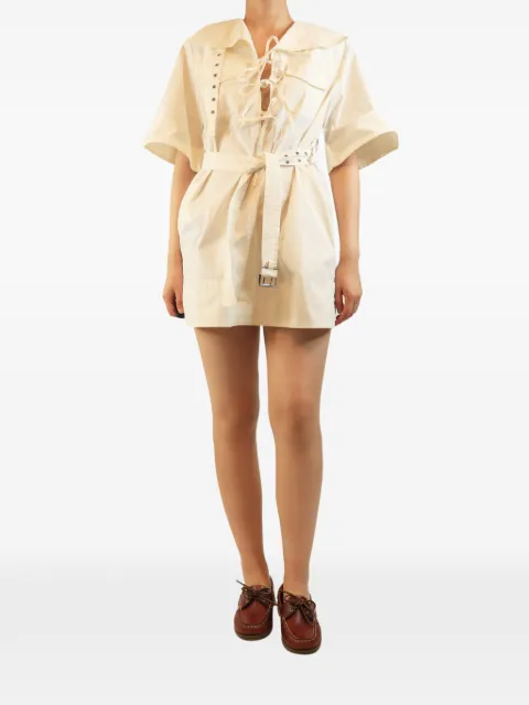 GANNI belted mini day dress Neutrals IVORYBELTEDCOTTONMINIDRESS