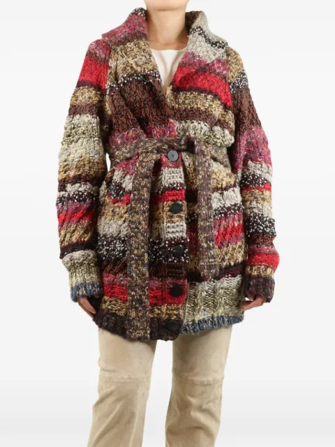 Christian Dior Pre-Owned chunky belted cardigan Red MULTICOLOURCHUNKYBELTEDWOOLBLENDCARDIGAN