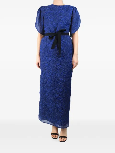 ERDEM cloque belted dress Blue BLUEORGANZACLOQUEBELTEDMIDIDRESS