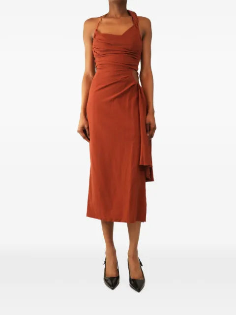 Jacquemus Pre-Owned Le Raphia draped midi dress Brown RUSTLERAPHIADRAPEDMIDIDRESS