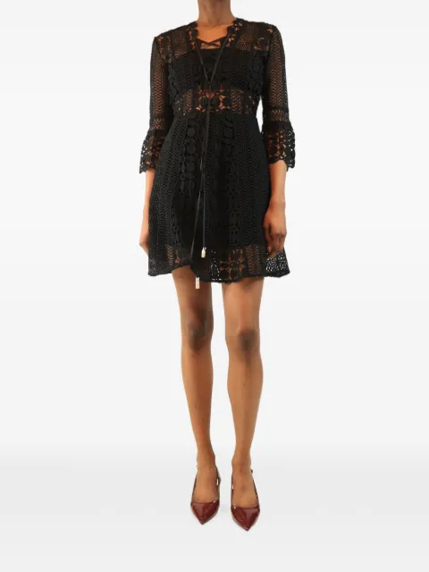 Self-Portrait lace-up A-line dress Black BLACKALINELACEUPDRESS