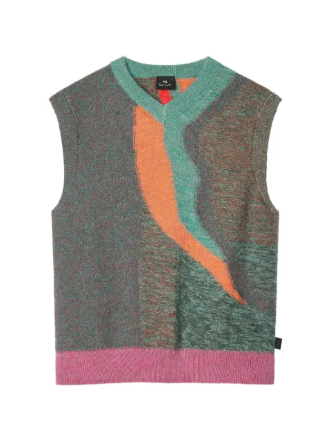 PS Paul Smith abstract-pattern V-neck knitted vest Grey M2RA036W22768