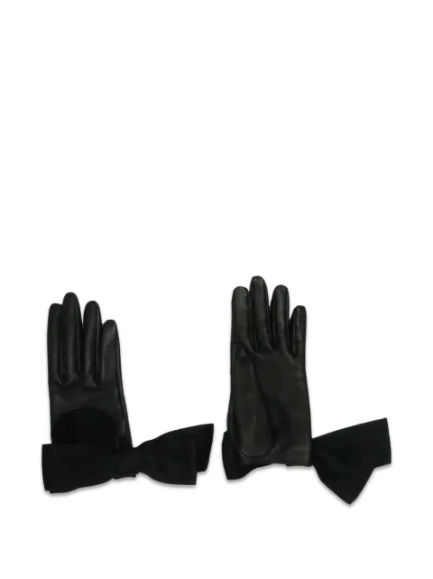 Louis Vuitton Pre-Owned bow-detail silk-ribbon gloves Black BLACKLEATHERANDSILKGLOVES