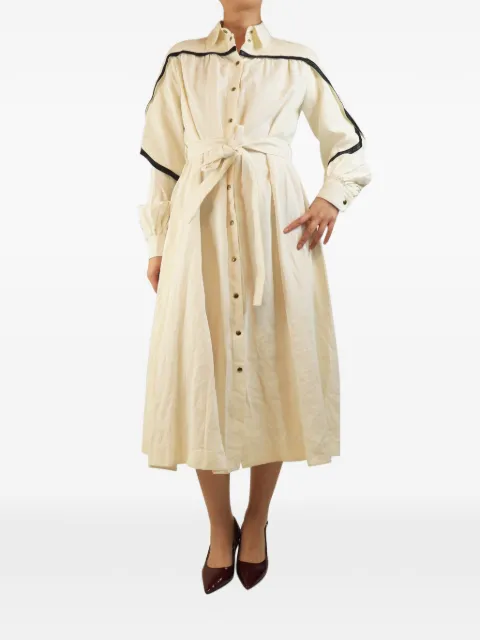 Celine Pre-Owned belted shirt maxi dress Neutrals CREAMBELTEDLINENSHIRTDRESS