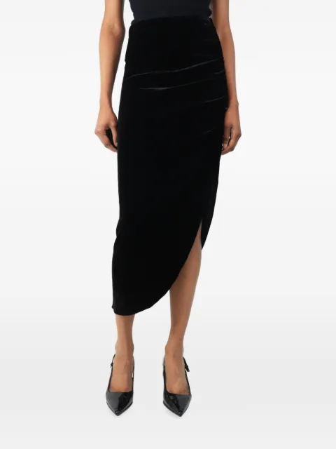 Veronica Beard ruched velvet midi skirt Black BLACKRUCHEDVELVETMIDISKIRT