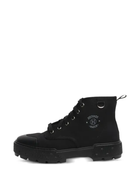 Hermès Pre-Owned lace-up canvas combat boots Black BLACKCANVASANKLEBOOTS