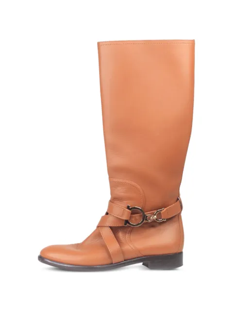 Ferragamo Pre-Owned Gancini buckle riding boots Neutrals BROWNLEATHERRIDINGBOOTS